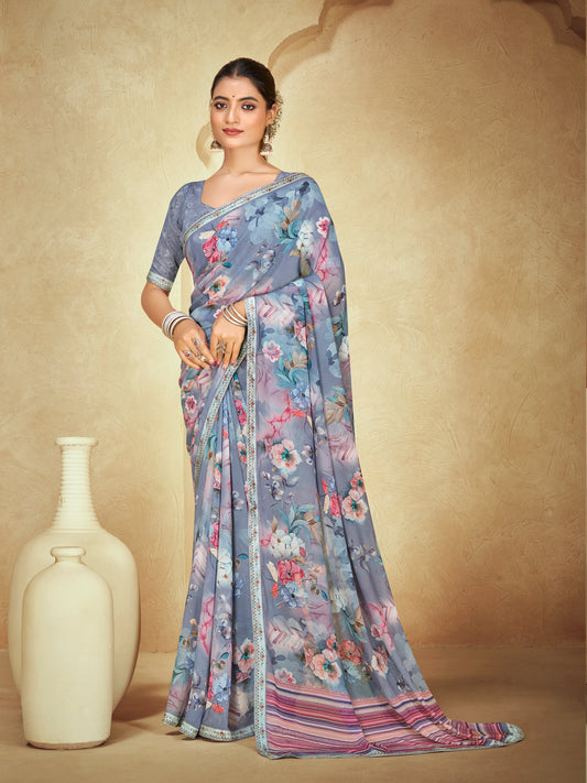 Sumedha - Grey Digital Printed Georgette Saree