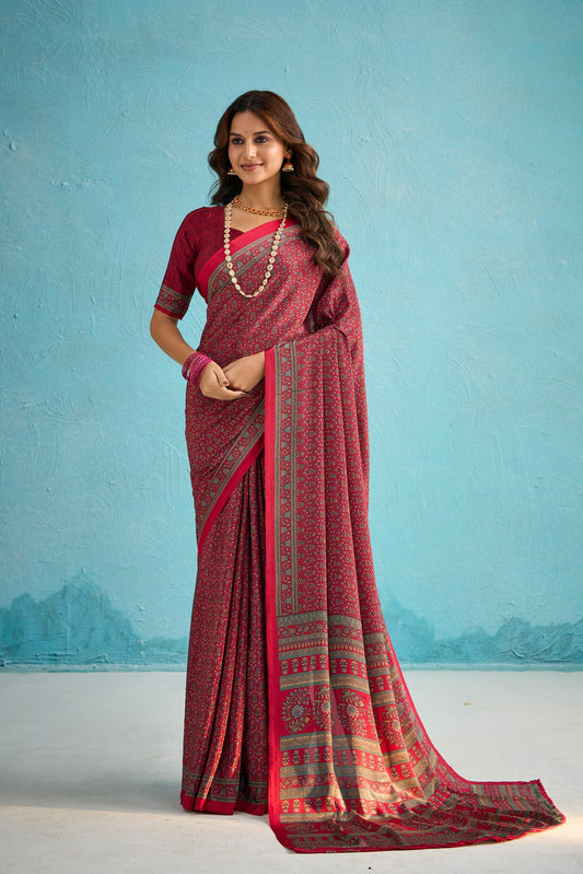 Rajkala - Green Floral Printed Crepe Silk Saree