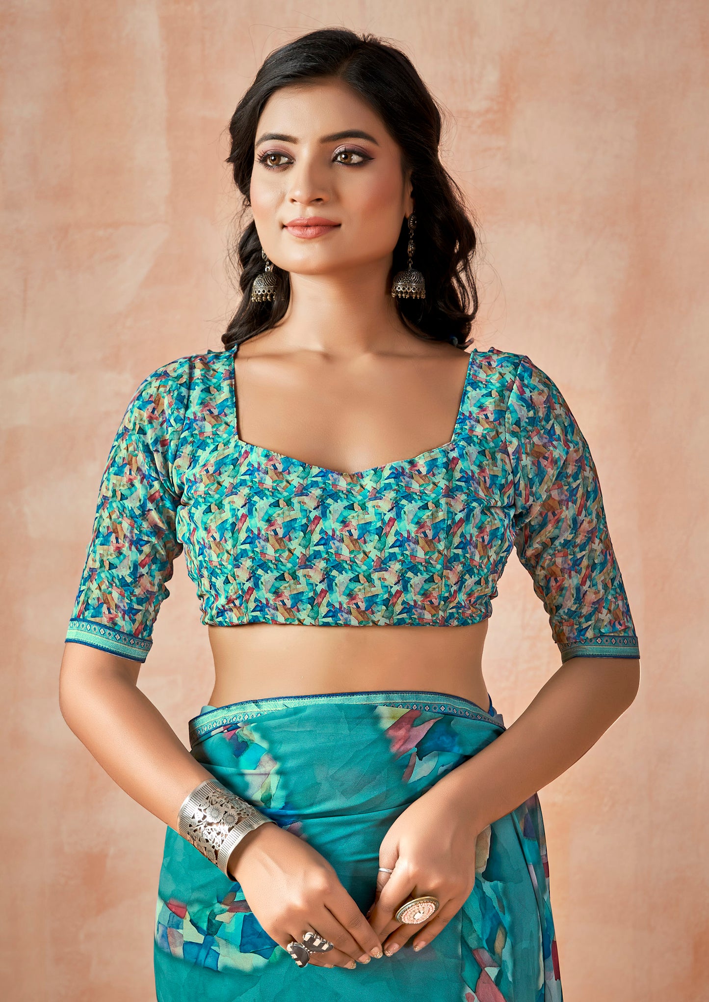 Sumedha - Turquoise Digital Printed Georgette Saree