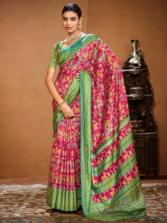 Sentosa - Pink Patola Silk Printed Saree with Figure Print