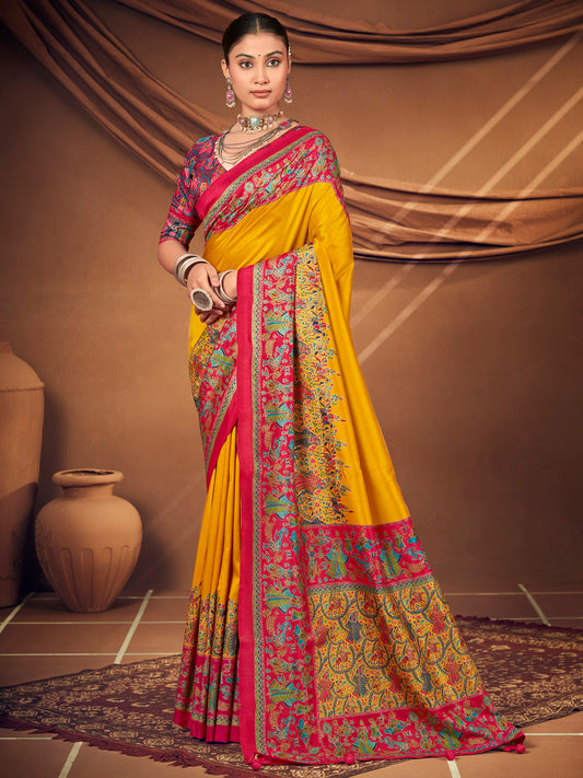 Kumuda - Yellow Mysore Silk Jari Printed with Tessals