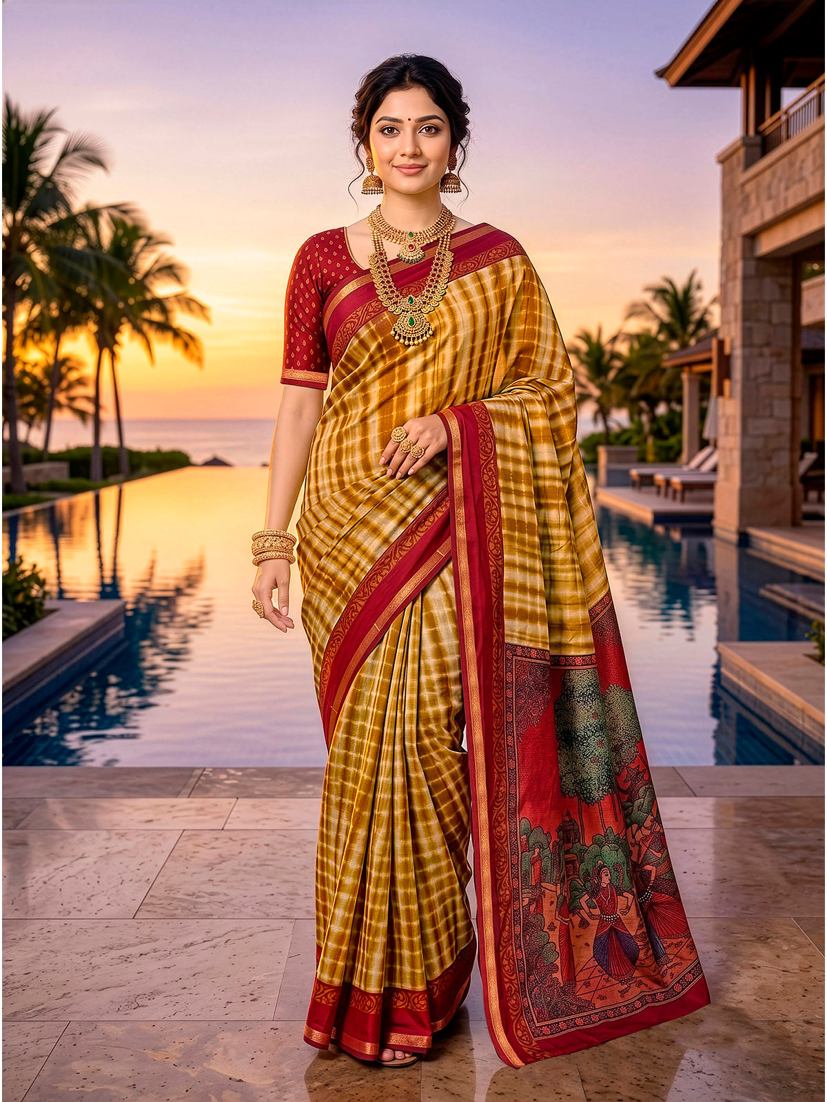 Monalisa - Yellow Printed Liva Cotton Silk Saree