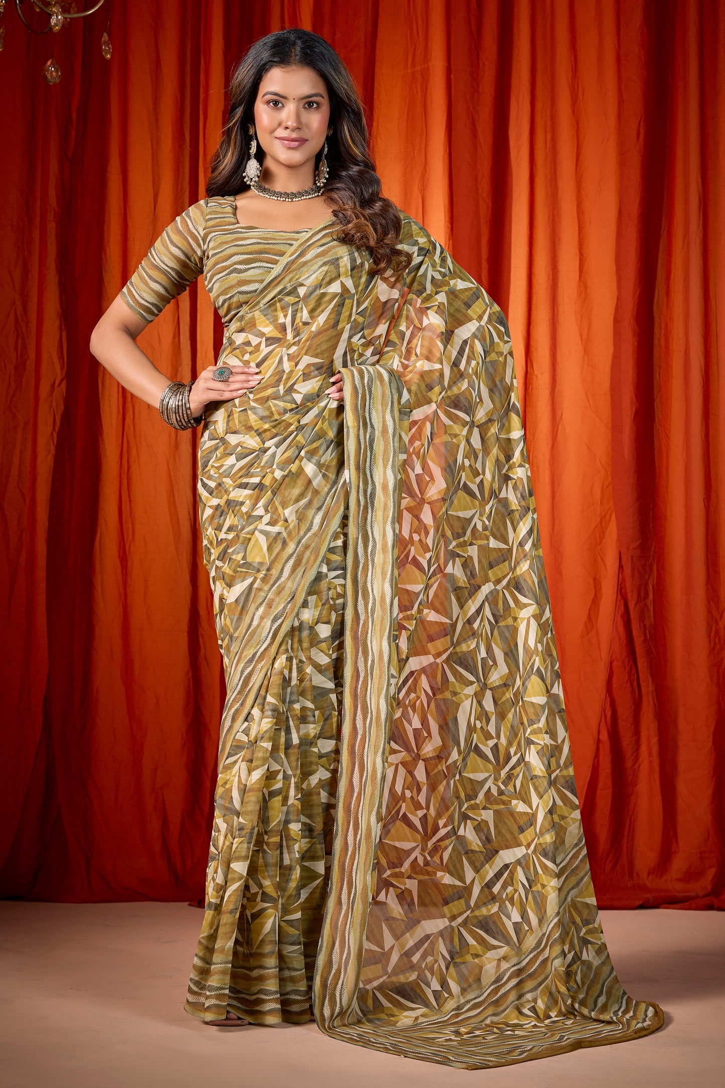 Shraddha - Yellow Georgette Digital Printed Saree