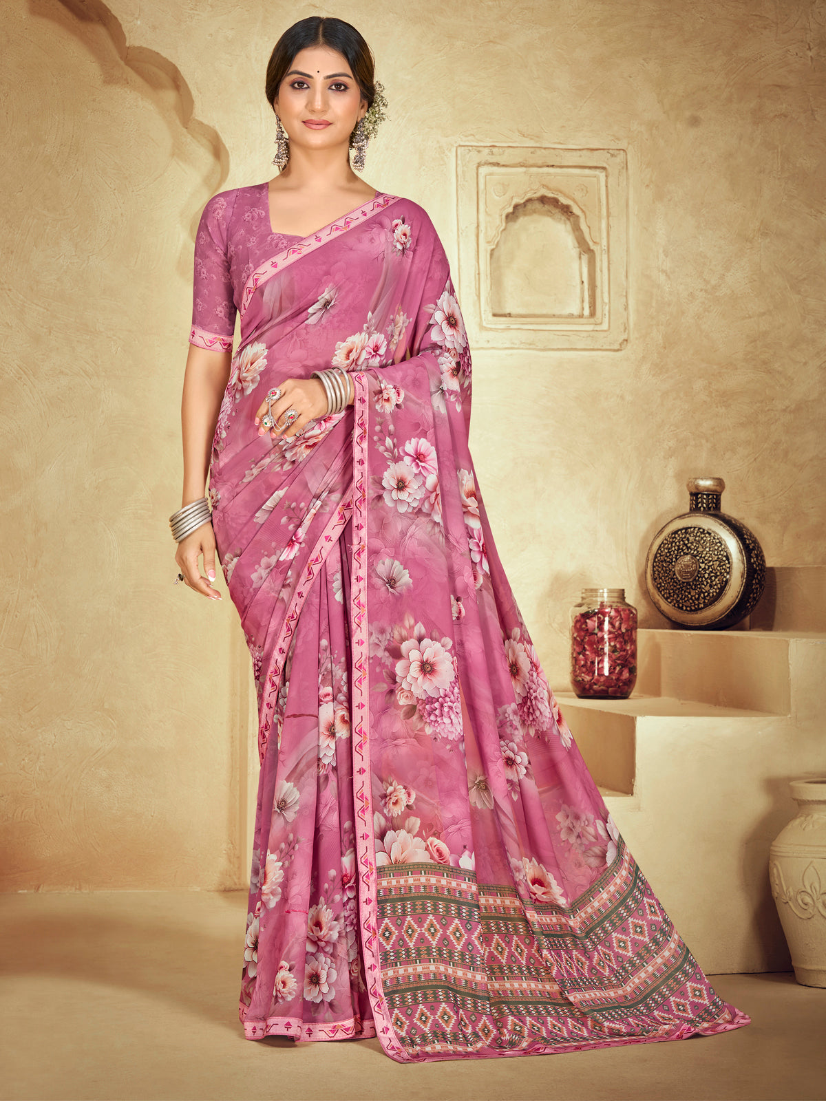 Sumedha - Purple Digital Printed Georgette Saree