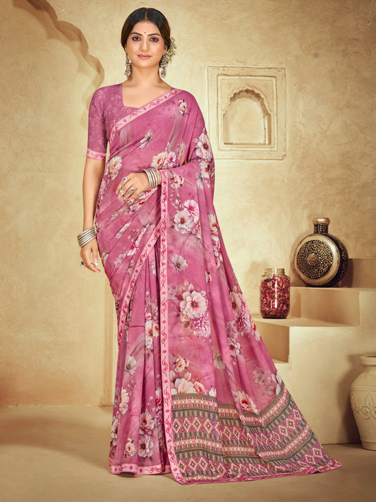 Sumedha - Purple Digital Printed Georgette Saree