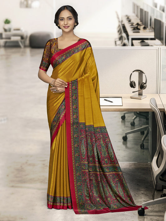 Chitrika - Yellow Printed Crepe Silk Saree