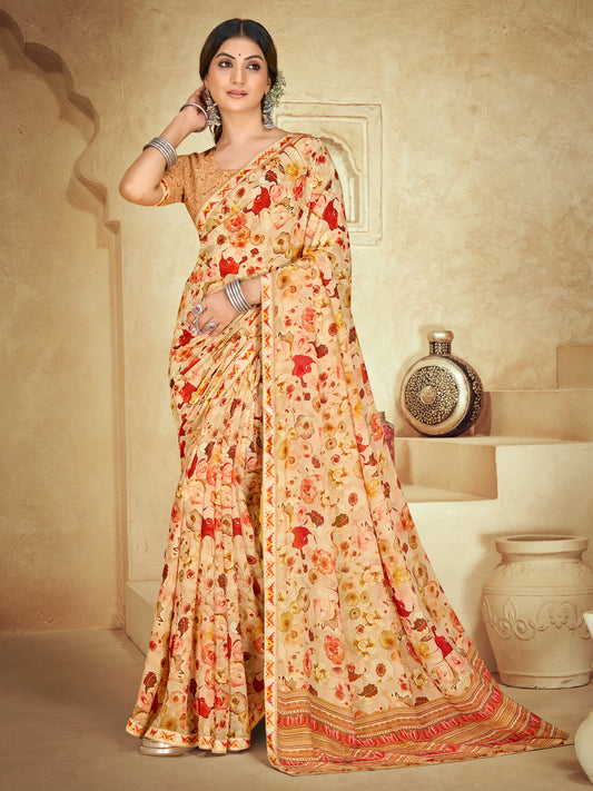Sumedha - Beige Digital Printed Georgette Saree