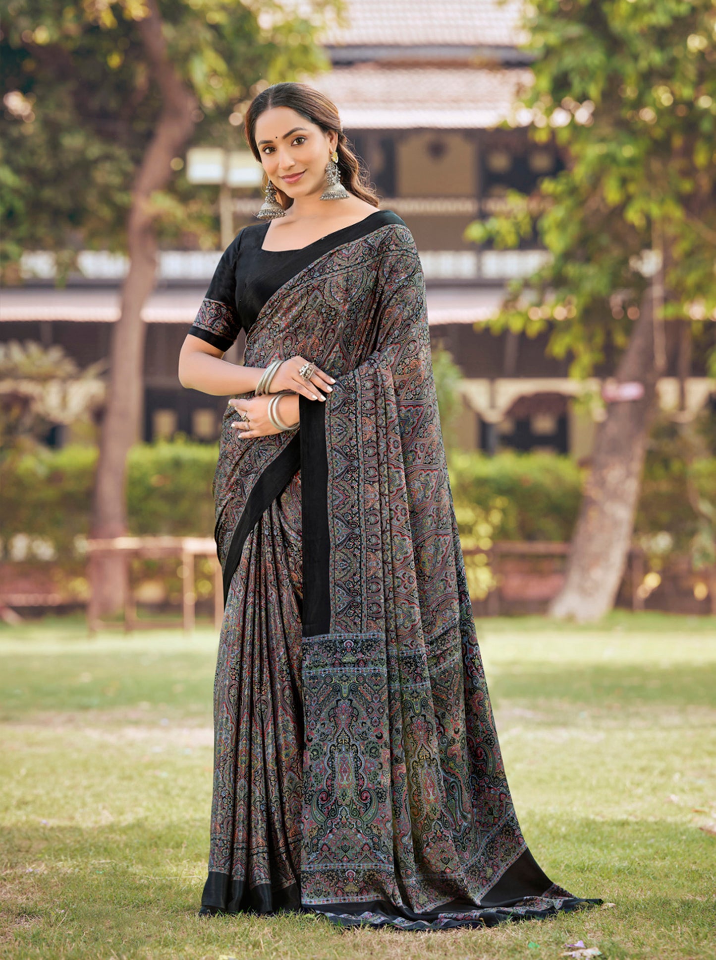 Rajkala - Black Printed Crepe Silk Saree