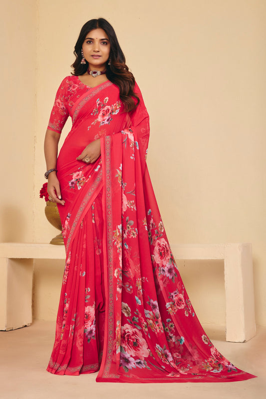 Twisha - Red Georgette Digital Printed Saree