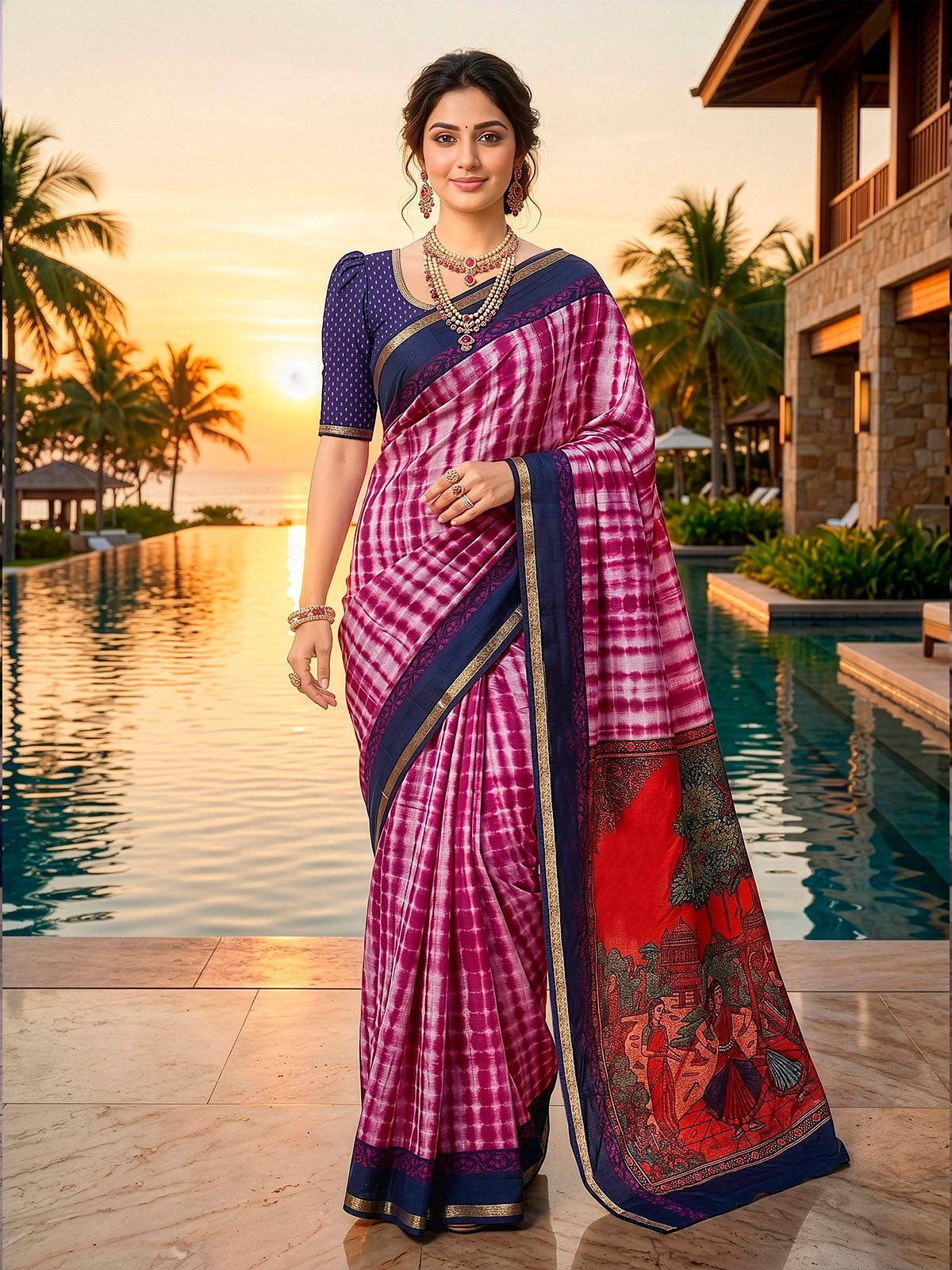 Monalisa - Purple Printed Liva Cotton Silk Saree