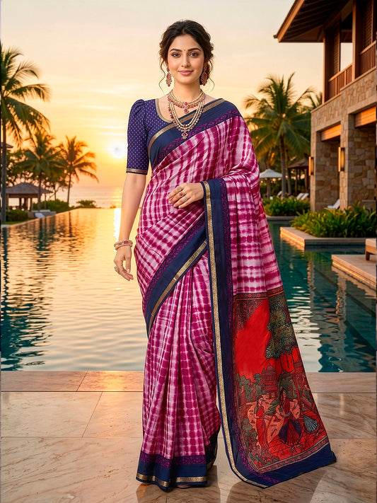Monalisa - Purple Printed Liva Cotton Silk Saree