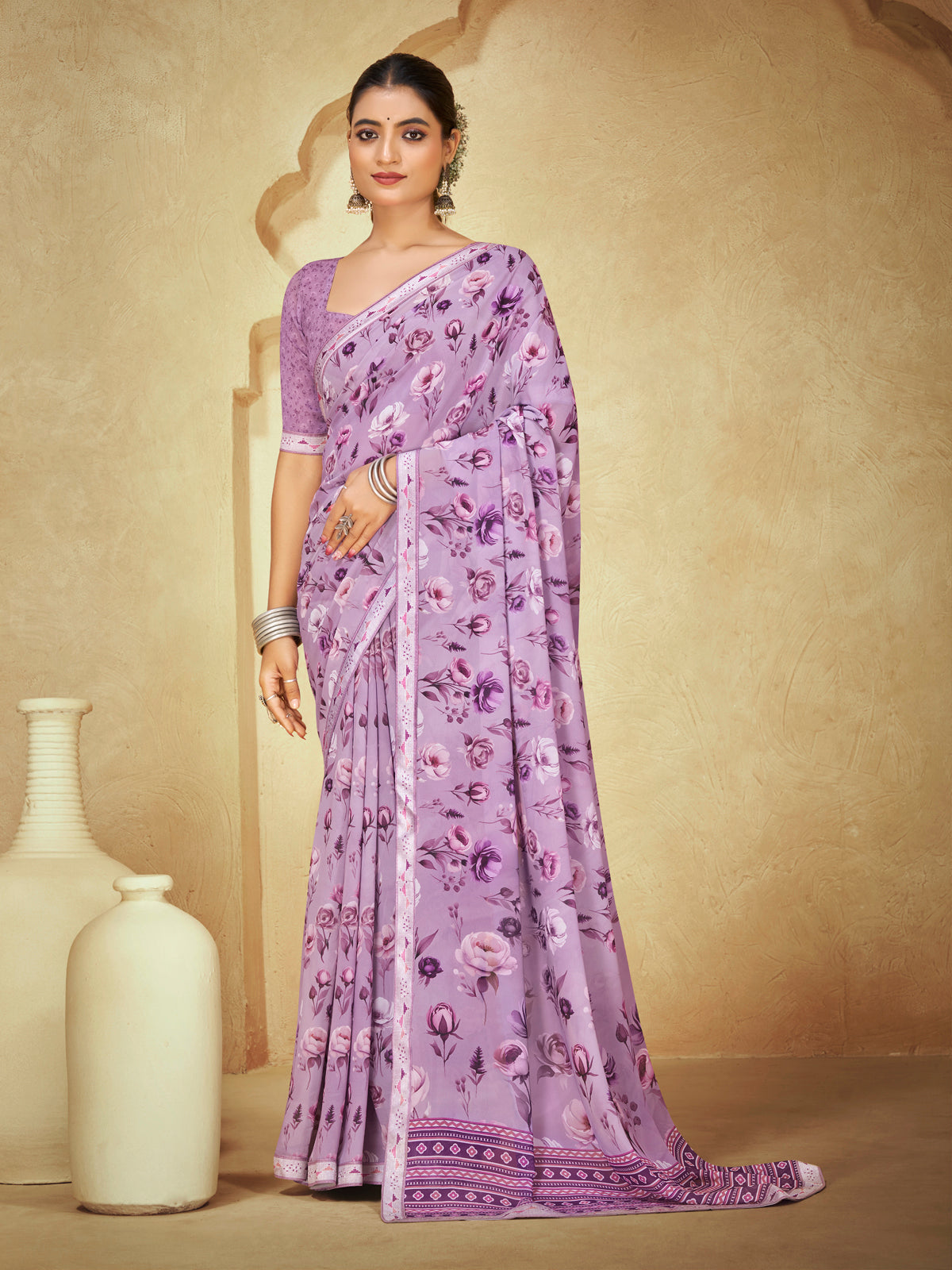 Sumedha - Lavender Digital Printed Georgette Saree