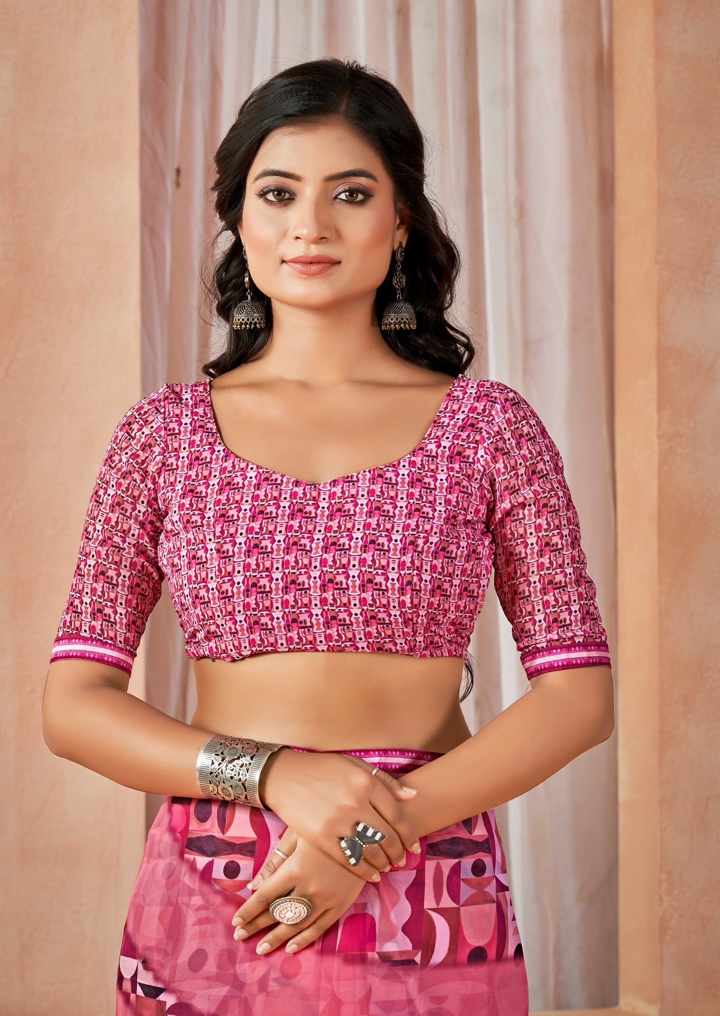 Sumedha - Baby Pink Digital Printed Georgette Saree