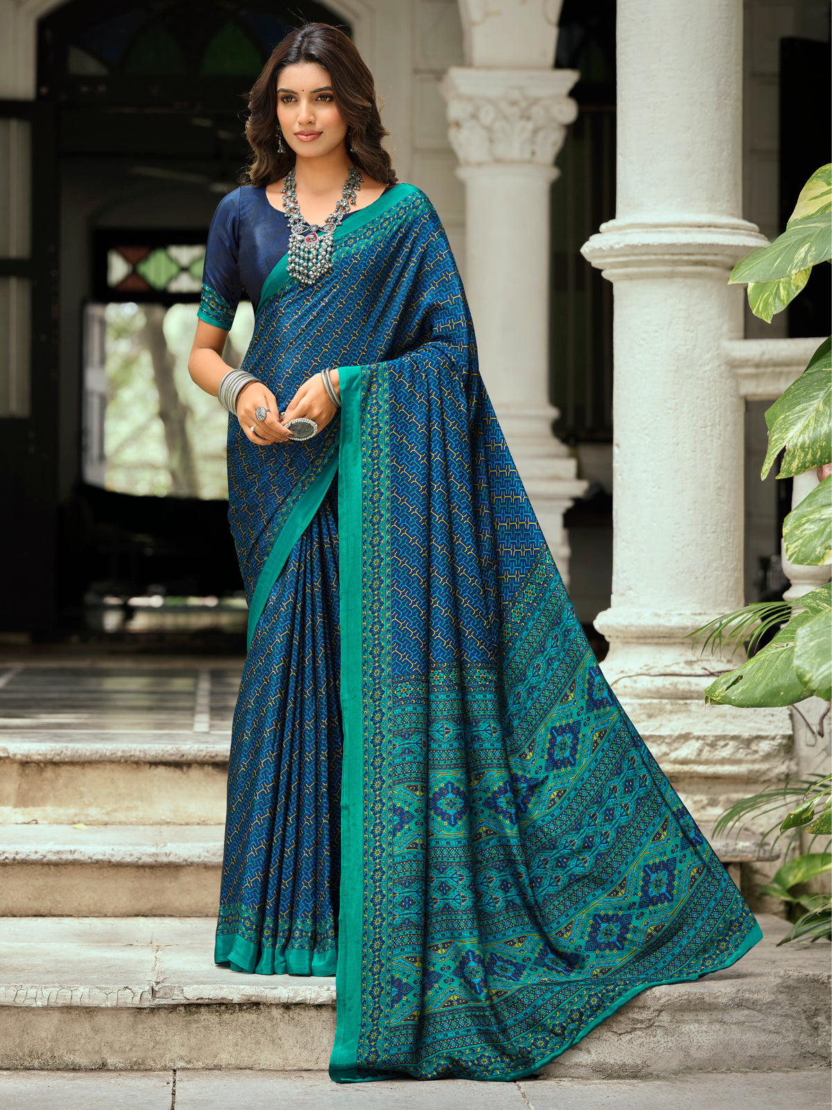 Rajkala - Blue Printed Crepe Silk Saree