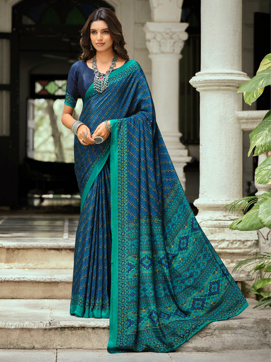 Rajkala - Blue Printed Crepe Silk Saree