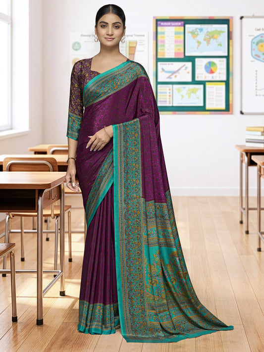 Chitrika - Violet Printed Crepe Silk Saree
