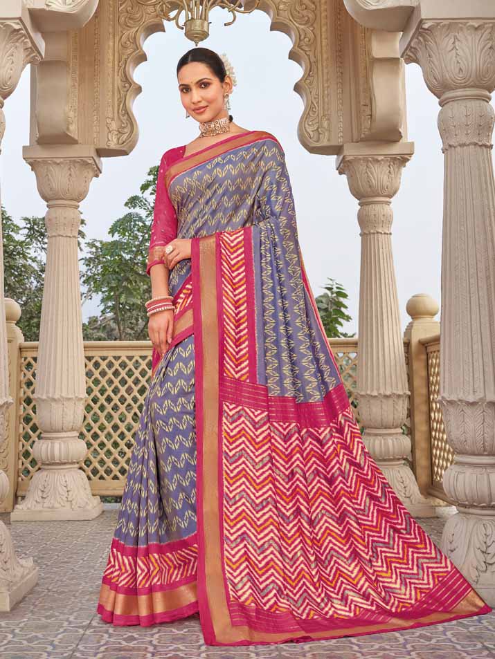 Gulmarg - Lavender Silk Digital Printed Saree with Zari Border