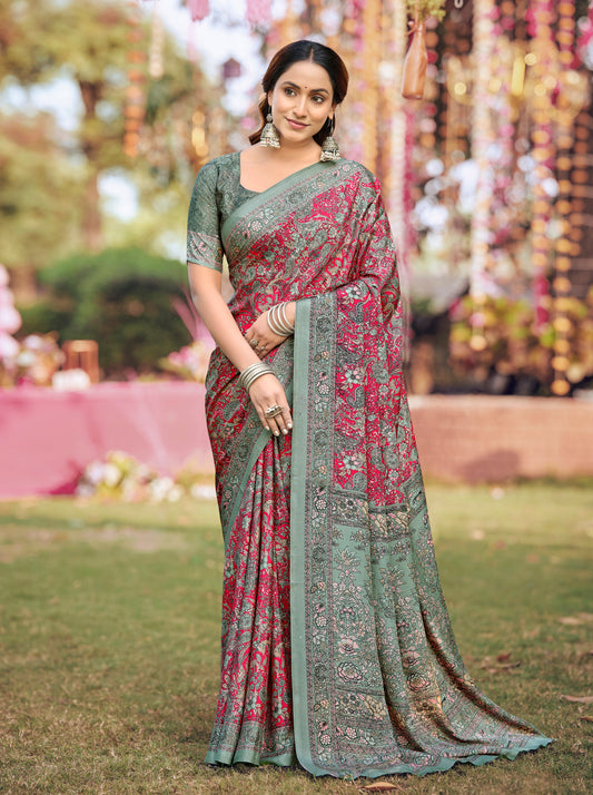 Rajkala - Aquamarine Printed Crepe Silk Saree
