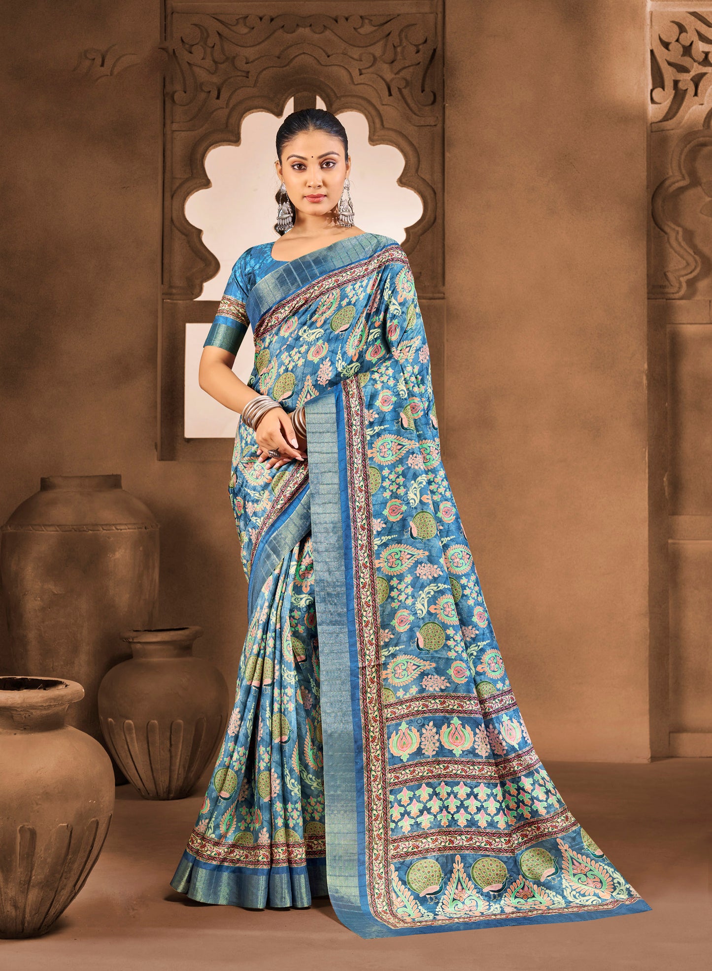 Devsena – Blue Silk Digital Print Saree