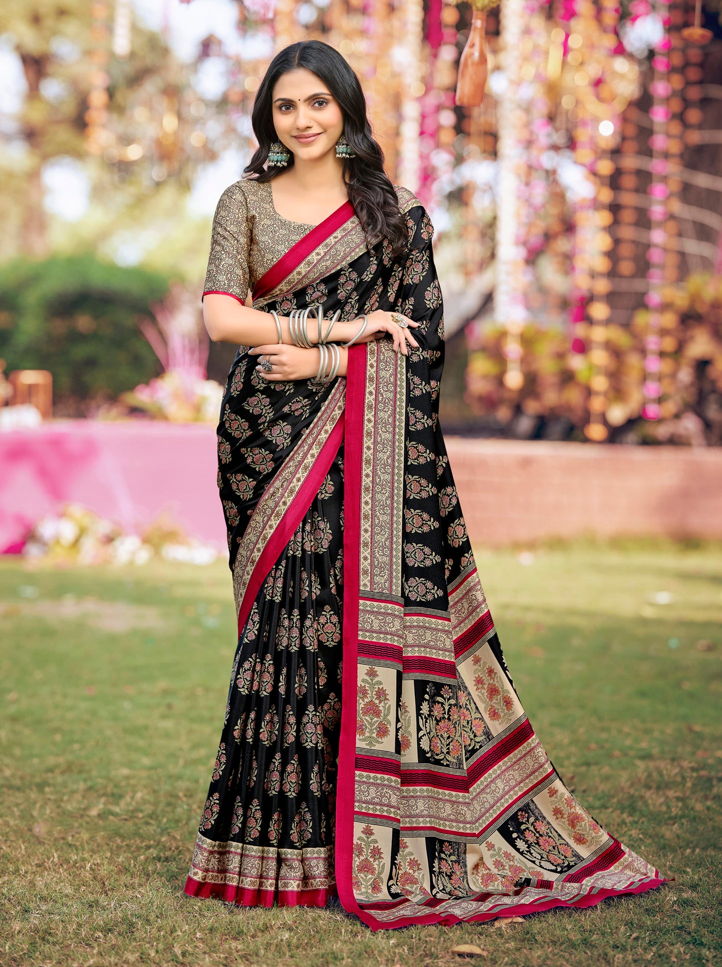 Rajkala - Black Printed Crepe Silk Saree
