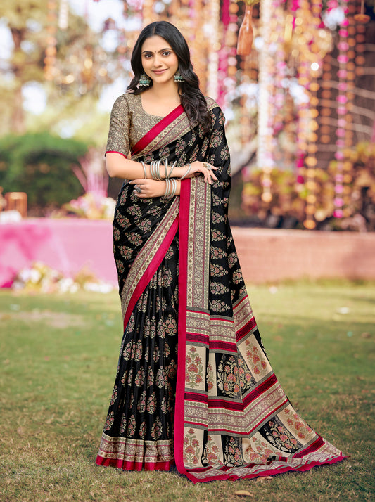 Rajkala - Black Printed Crepe Silk Saree