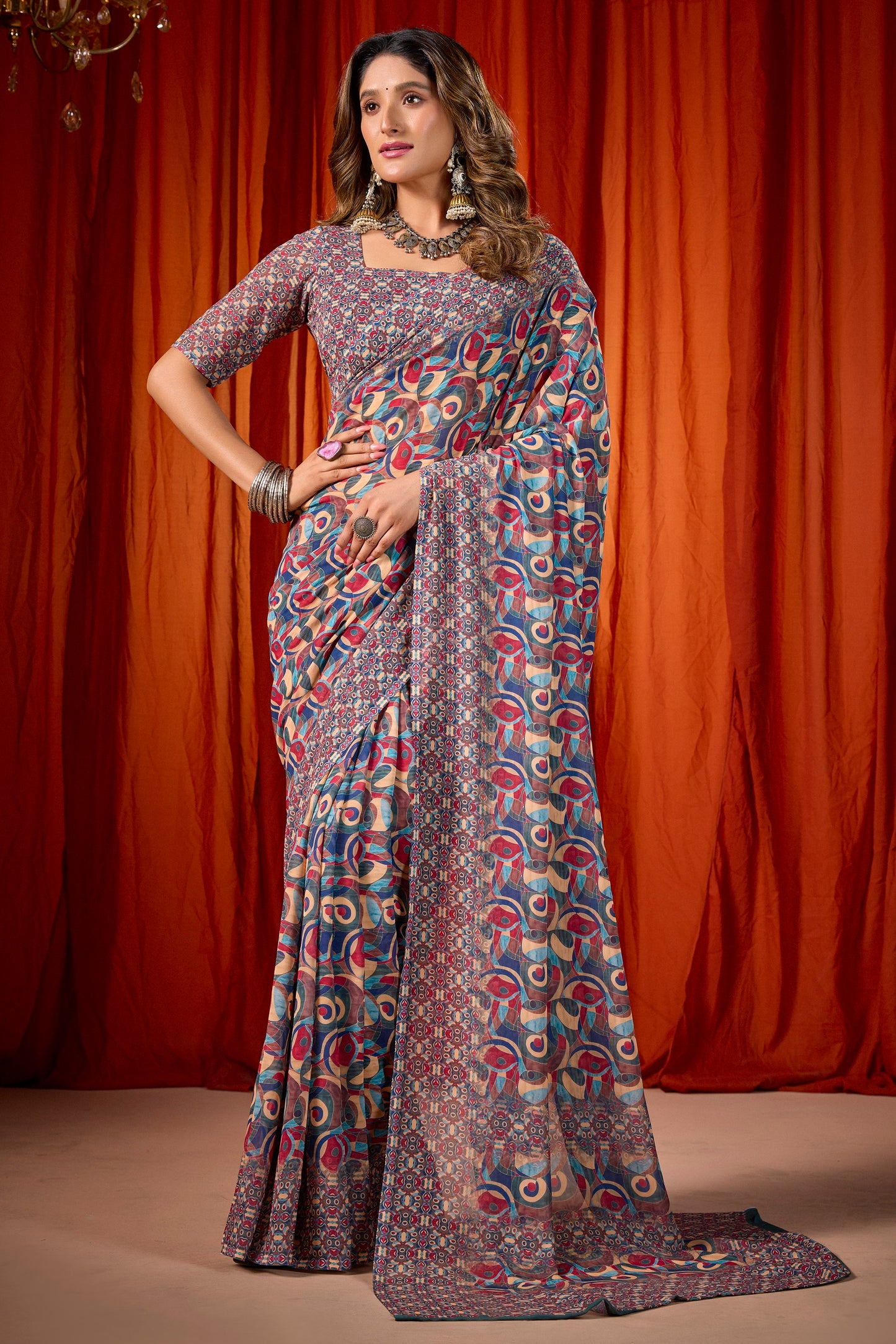 Shraddha - Blue Georgette Digital Printed Saree