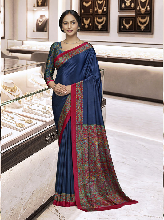 Chitrika - Navy Blue Printed Crepe Silk Saree