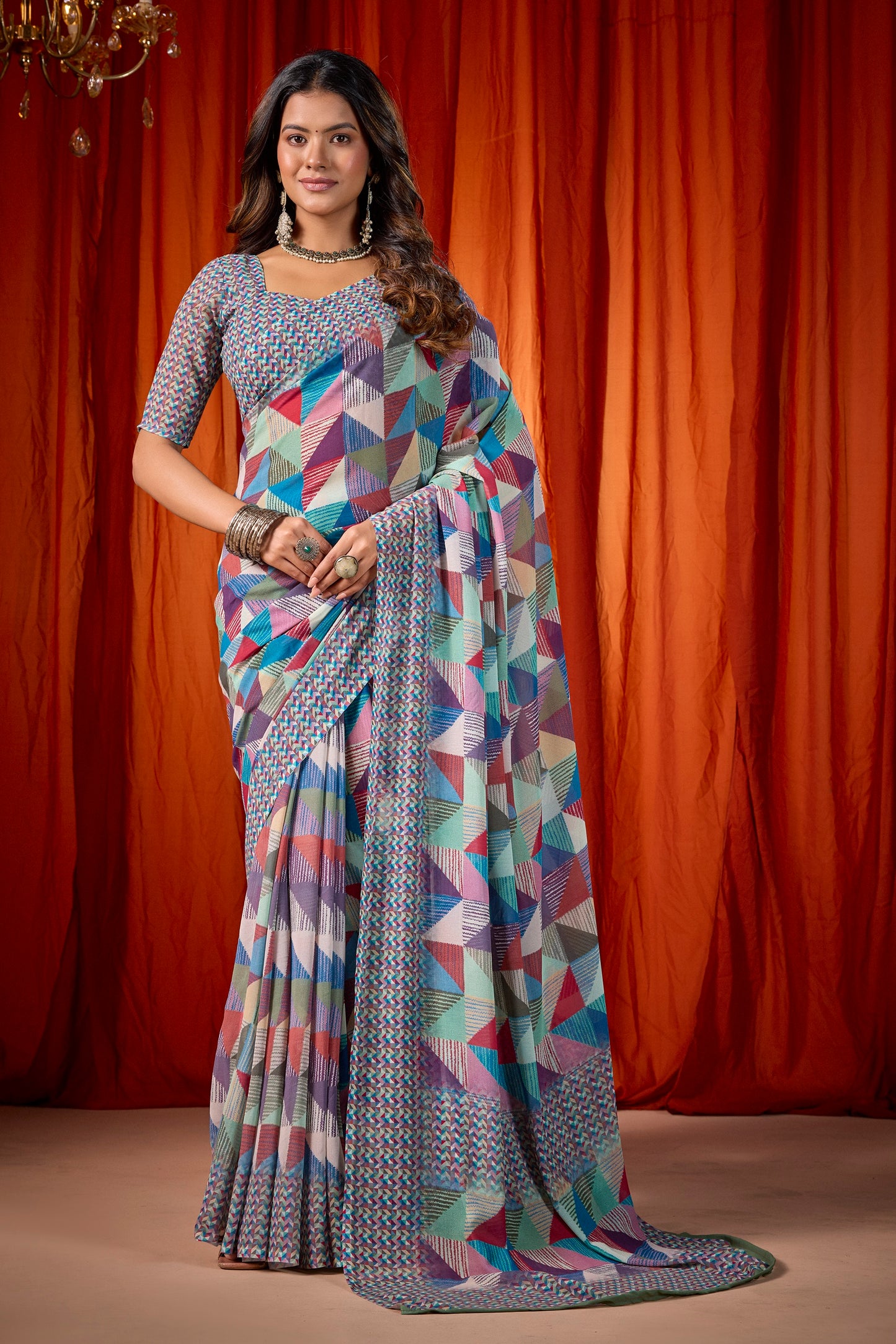 Shraddha - Multicolor Georgette Digital Printed Saree