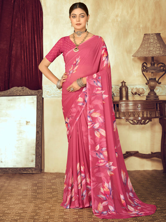 Riddhi - Coral Georgette Floral Digital Printed Saree