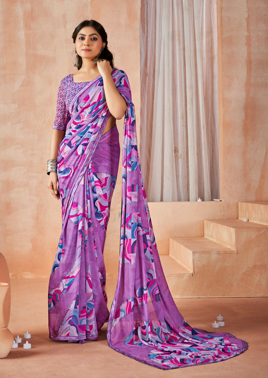 Sumedha - Purple Digital Printed Georgette Saree