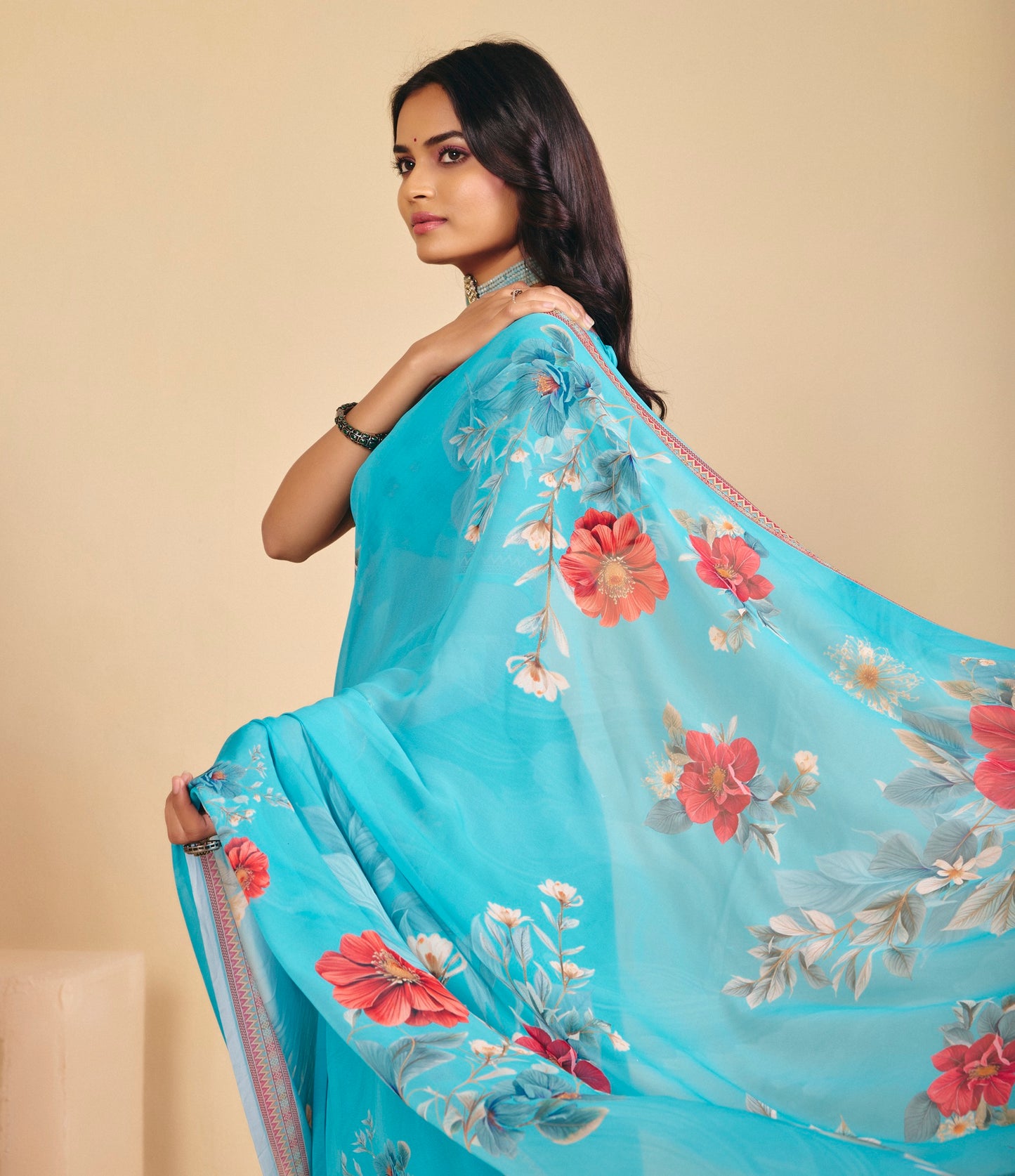 Twisha - Teal Georgette Digital Printed Saree