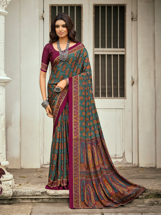 Rajkala - Blue Printed Crepe Silk Saree