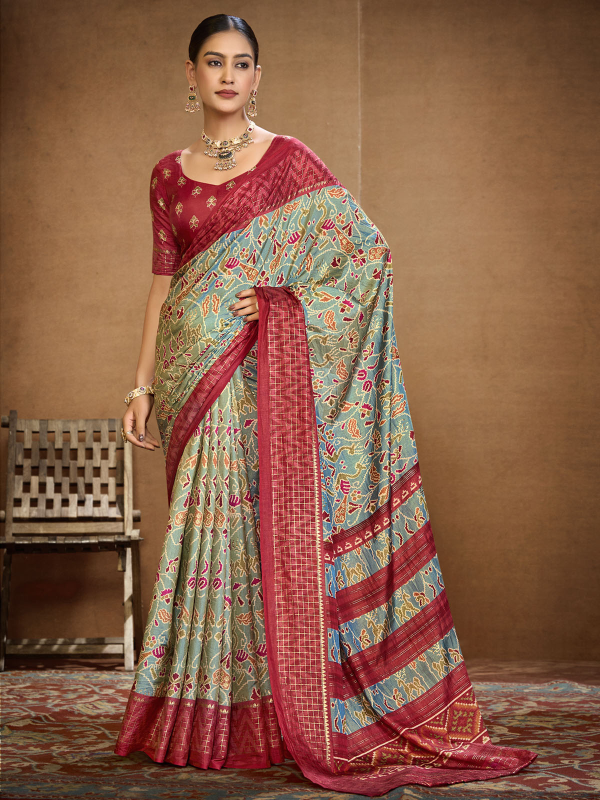 Sentosa - Sea Green Patola Silk Printed Saree with Figure Print