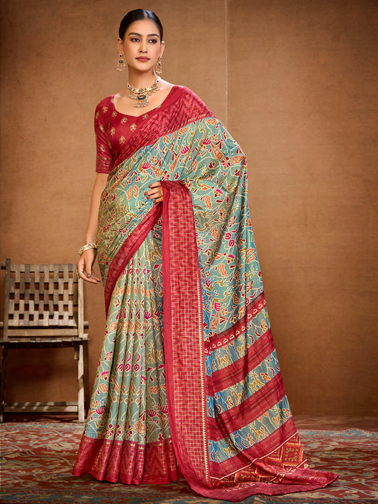 Sentosa - Sea Green Patola Silk Printed Saree with Figure Print