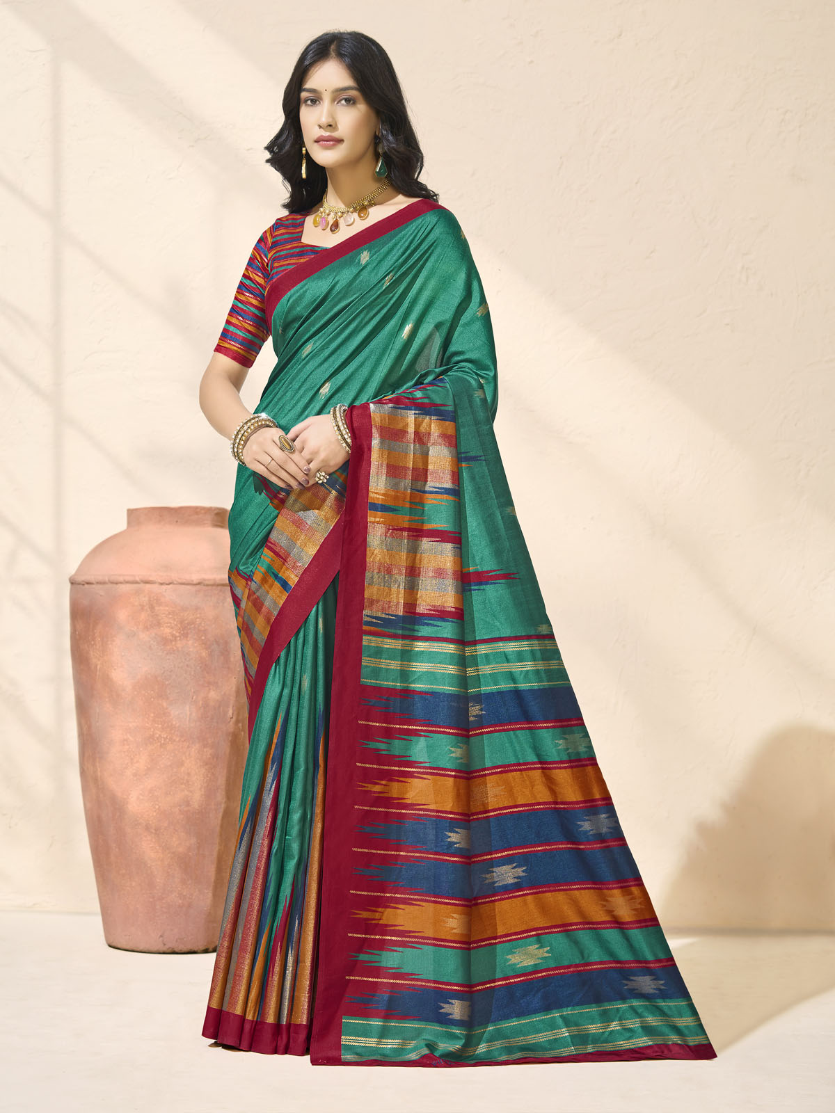 Sentosa - Turquoise Patola Silk Printed Saree with Figure Print