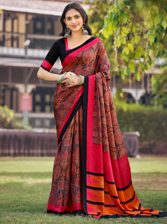 Rajkala - Black Printed Crepe Silk Saree