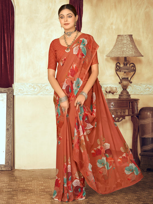 Riddhi - Bronze Georgette Floral Digital Printed Saree