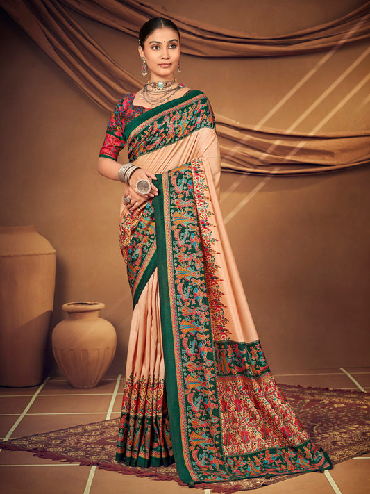 Kumuda - Peach Mysore Silk Jari Printed with Tessals