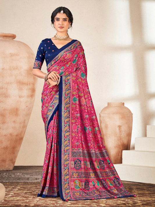 Kumuda - Pink Mysore Silk Jari Printed with Tessals