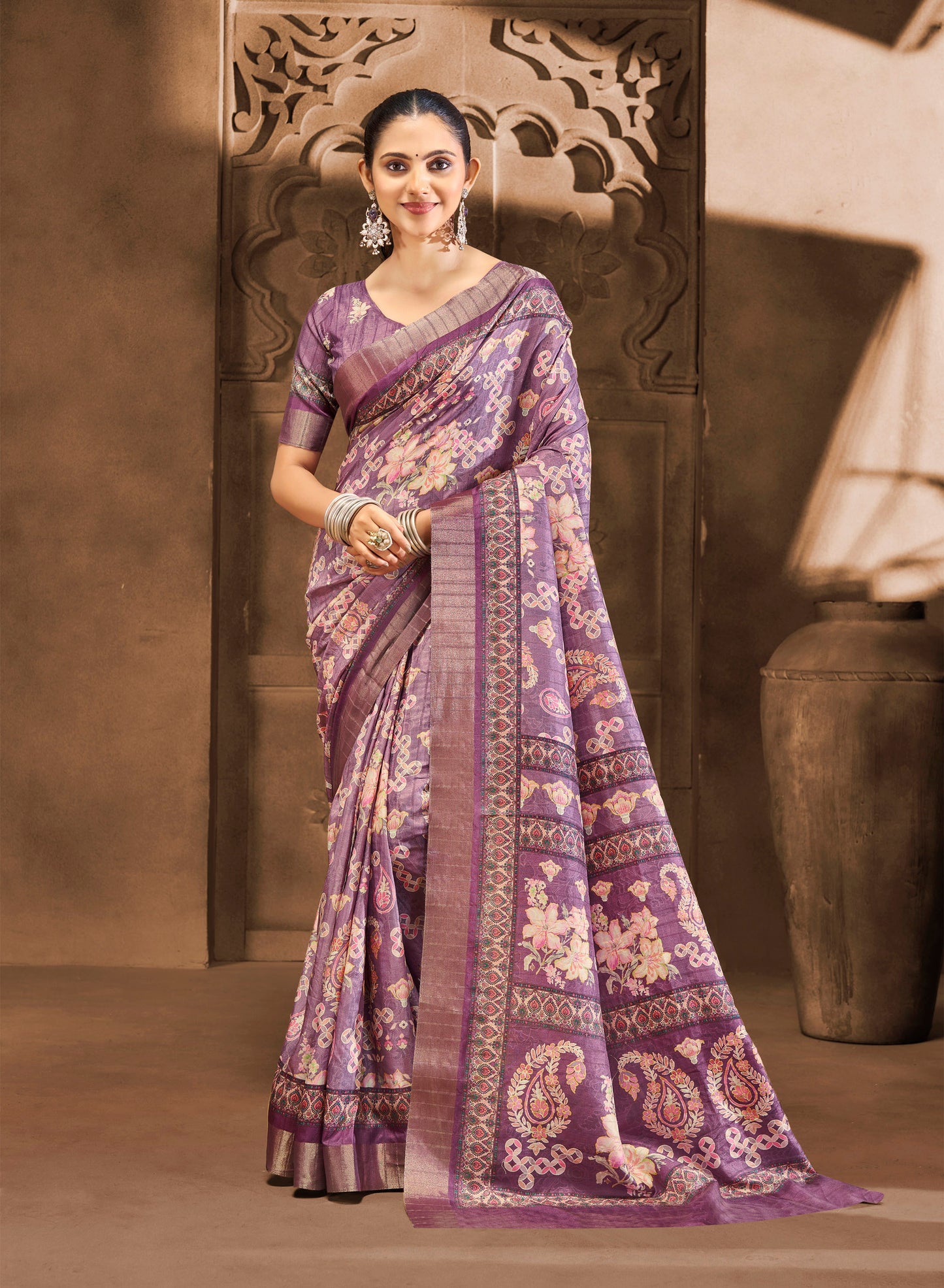 Devsena – Violet Silk Digital Print Saree