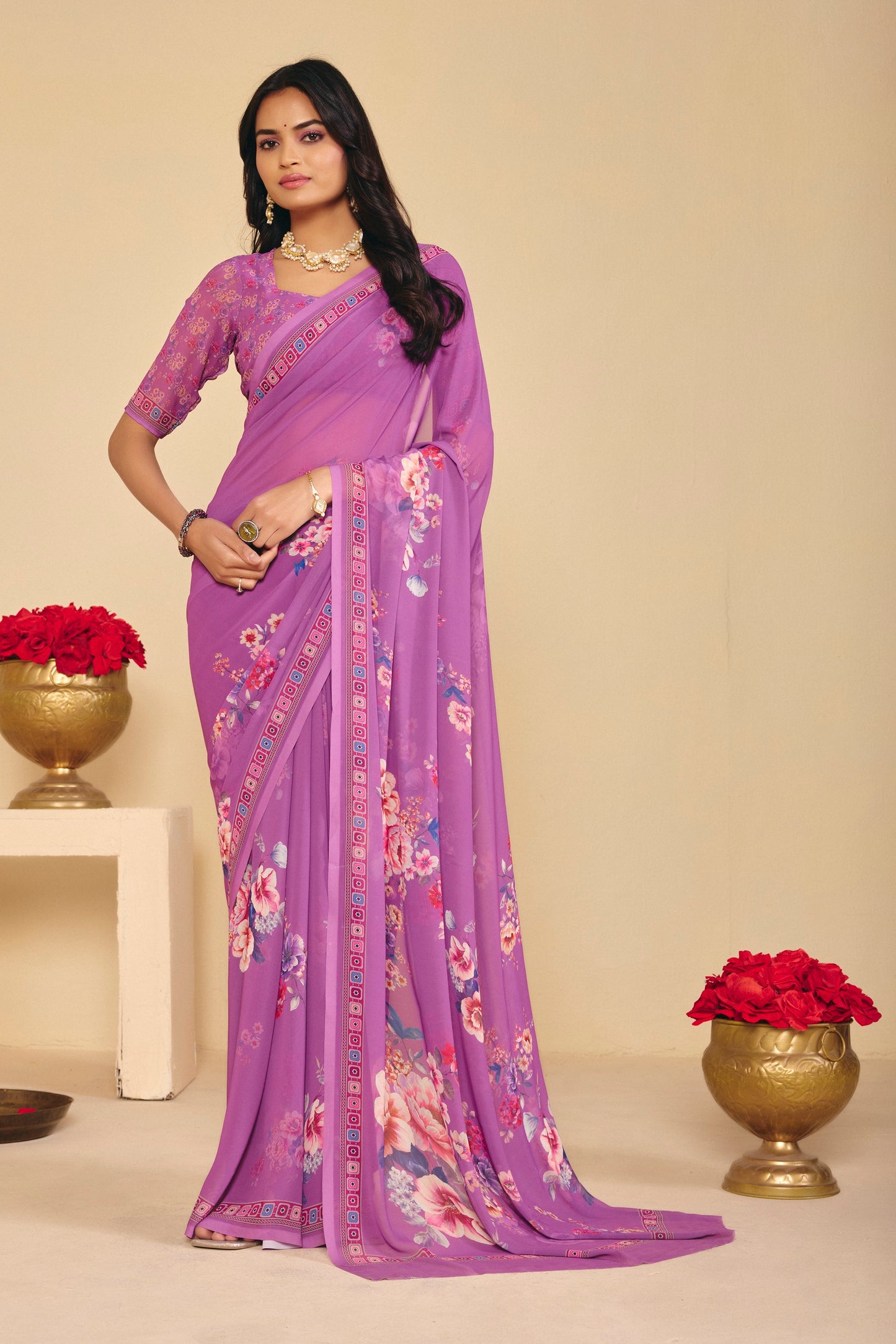 Twisha - Purple Georgette Digital Printed Saree