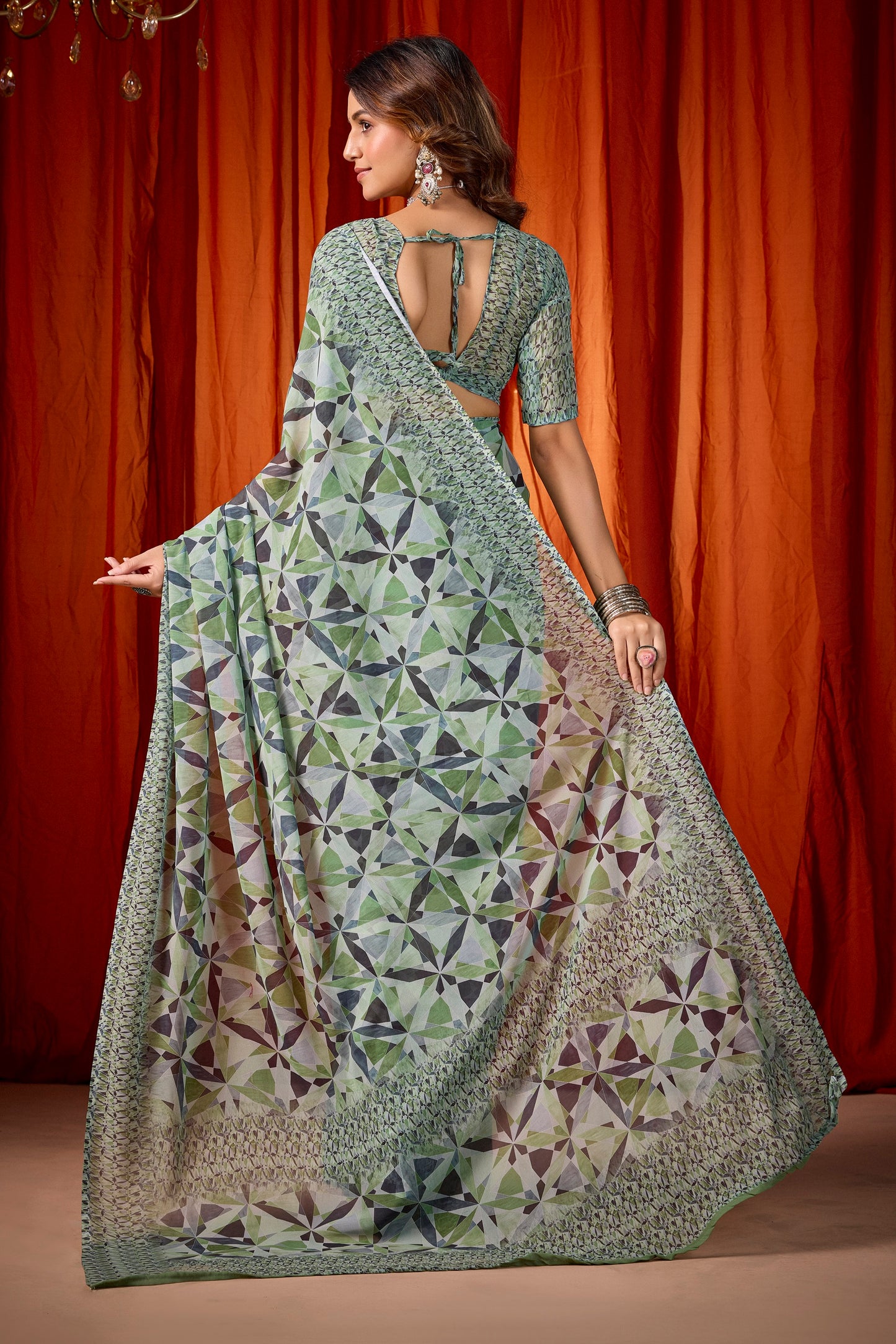 Shraddha - Light Green Georgette Digital Printed Saree