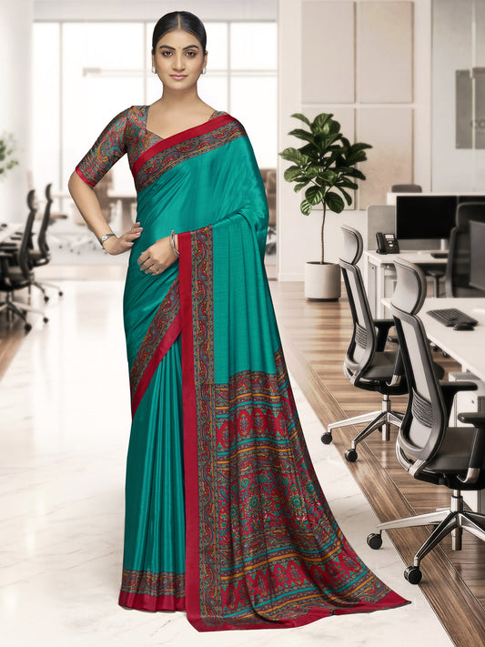 Chitrika - Turquoise Printed Crepe Silk Saree