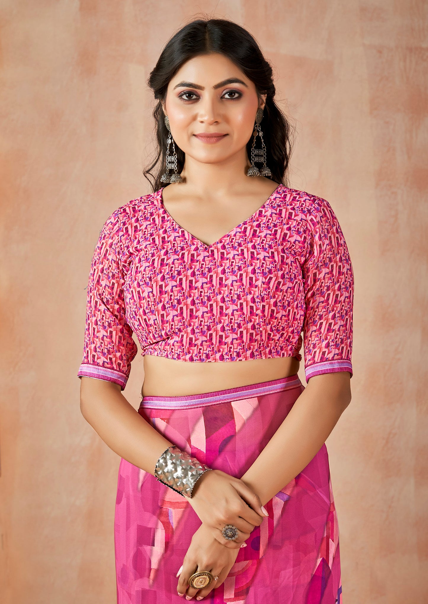 Sumedha - Pink Digital Printed Georgette Saree