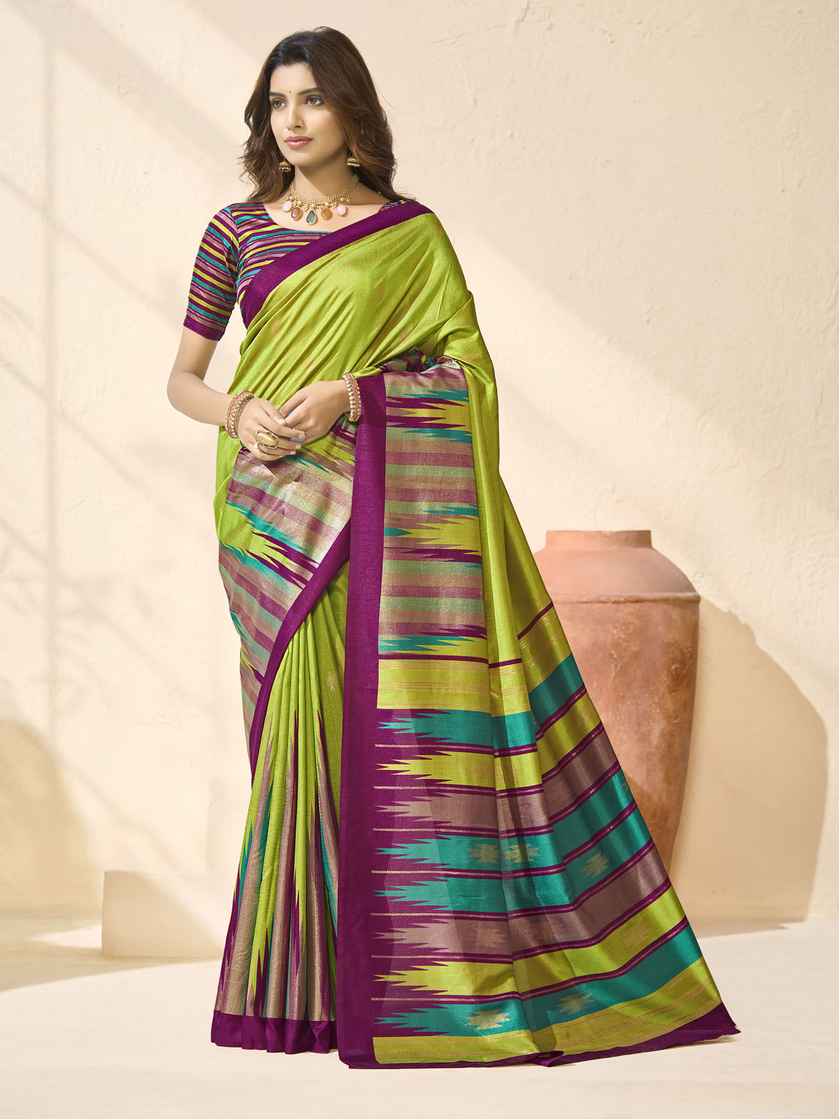 Sentosa - Parrot Green Patola Silk Printed Saree with Figure Print