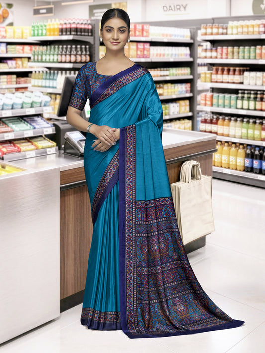 Chitrika - Blue Printed Crepe Silk Saree