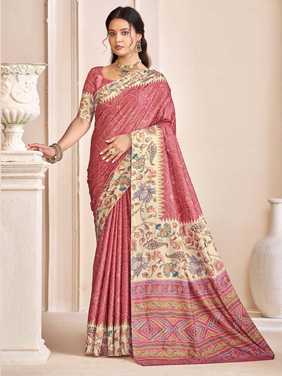 Rutvaa - Coral Digital Printed Silk Saree