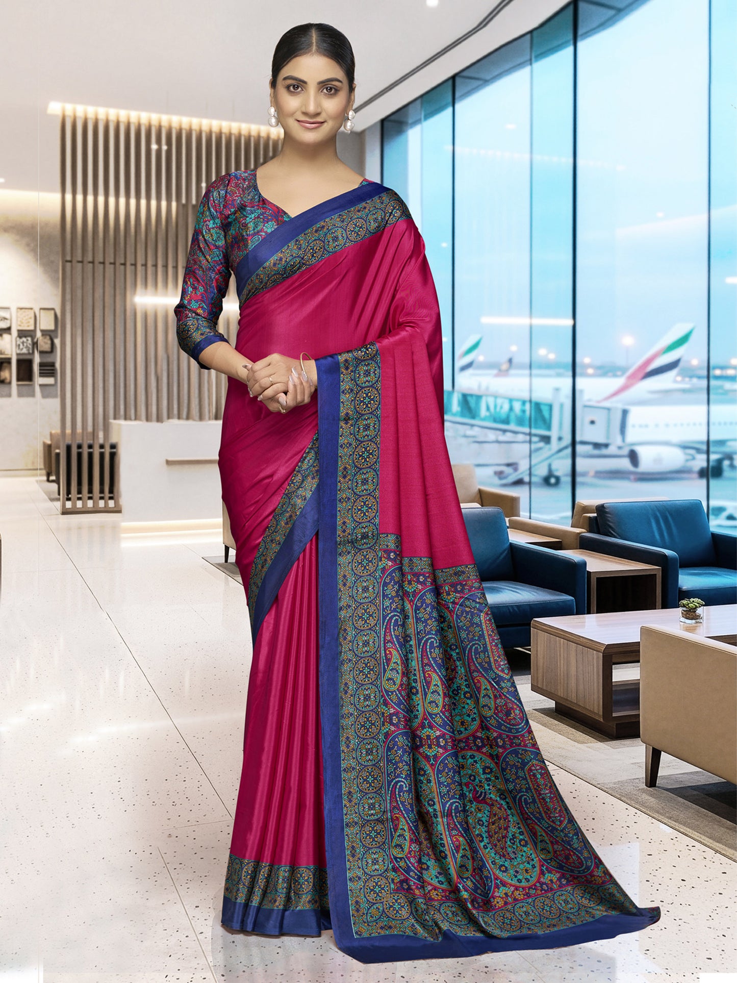 Chitrika - Magenta Printed Crepe Silk Saree