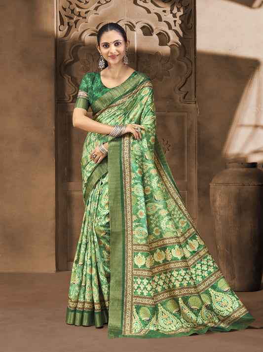 Devsena – Green Silk Digital Print Saree
