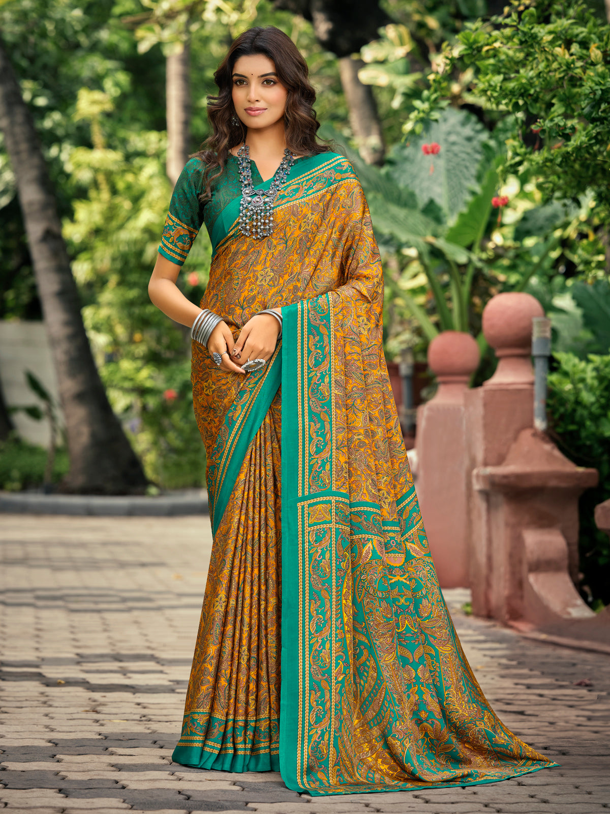 Rajkala - Yellow Printed Crepe Silk Saree